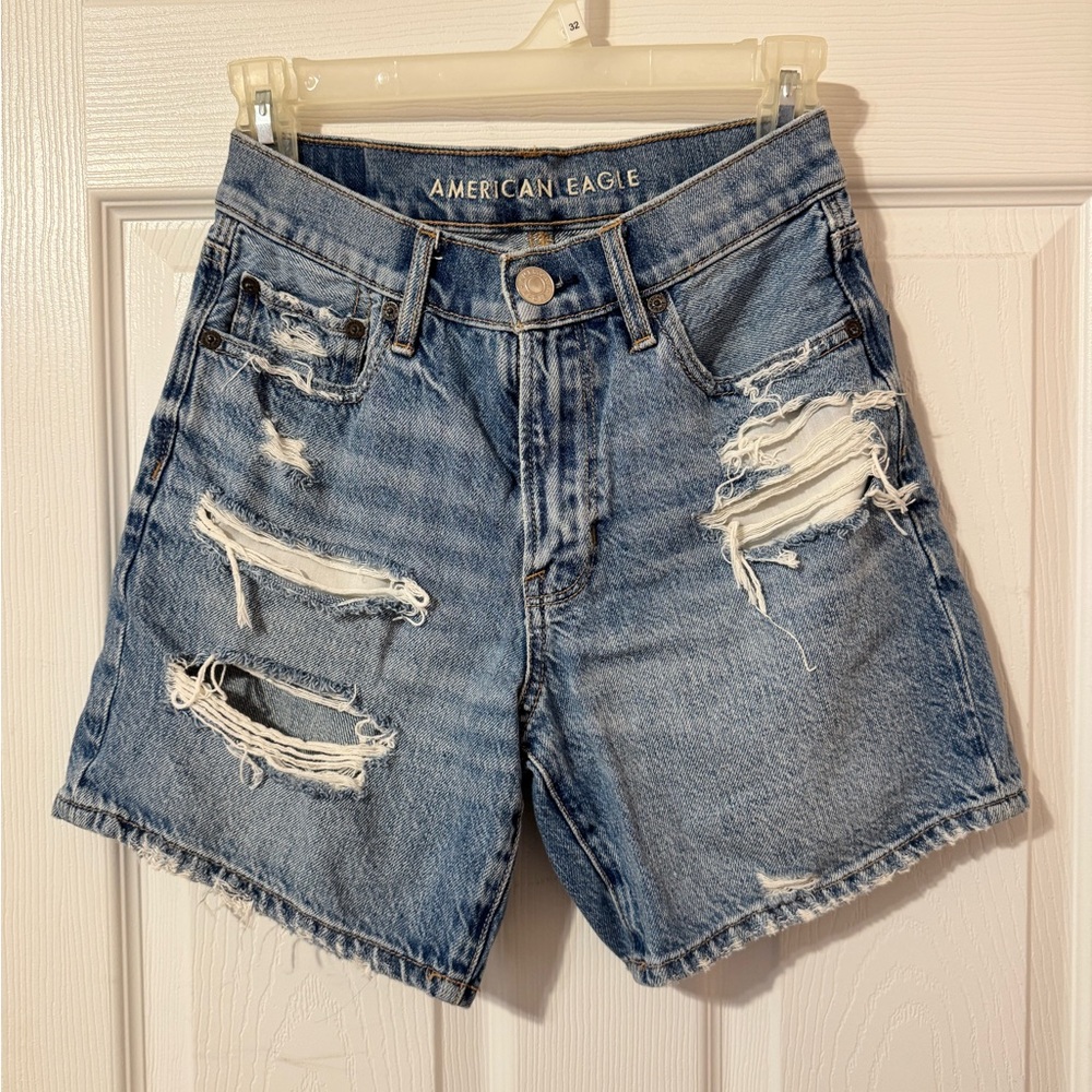 American Eagle Outfitters Distressed Light Blue Denim Shorts